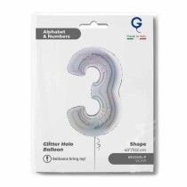 Palloncino in Foil 40" Numero 3 Argento Glitter Olografico Numeri 40" Argento Glitter Olograf."Silver"