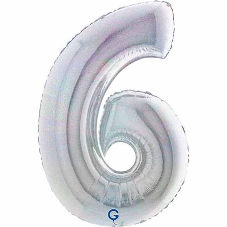 Palloncino in Foil 40" Numero 6 Argento Glitter Olografico Numeri 40" Argento Glitter Olograf."Silver"