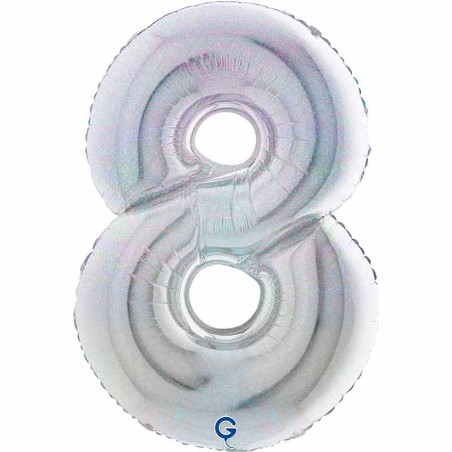 Palloncino in Foil 40" Numero 8 Argento Glitter Olografico Numeri 40" Argento Glitter Olograf."Silver"