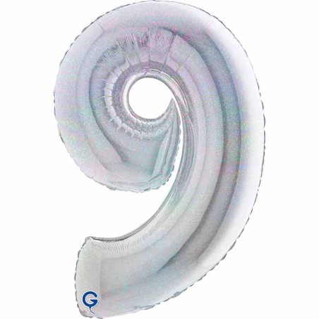 Palloncino in Foil 40" Numero 9 Argento Glitter Olografico Numeri 40" Argento Glitter Olograf."Silver"