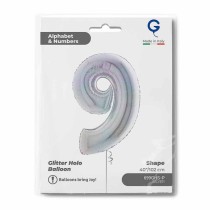 Palloncino in Foil 40" Numero 9 Argento Glitter Olografico Numeri 40" Argento Glitter Olograf."Silver"