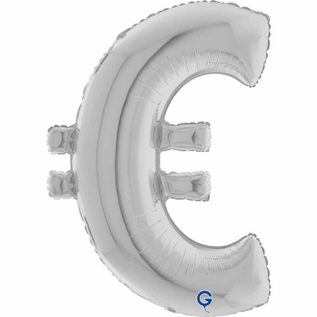 Palloncino in Foil 40" Lettera "€" grande Argento Simboli Grandi 40"