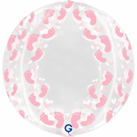 Palloncino in Foil 19" Sfera 4D Piedini Rosa "Globe Footprint" Sfere Fantasia "Globe"