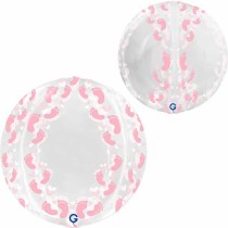 Palloncino in Foil 19" Sfera 4D Piedini Rosa "Globe Footprint" Sfere Fantasia "Globe"