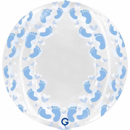 Palloncino in Foil 19" Sfera 4D Piedini Celeste "Globe Footprint" Sfere Fantasia "Globe"