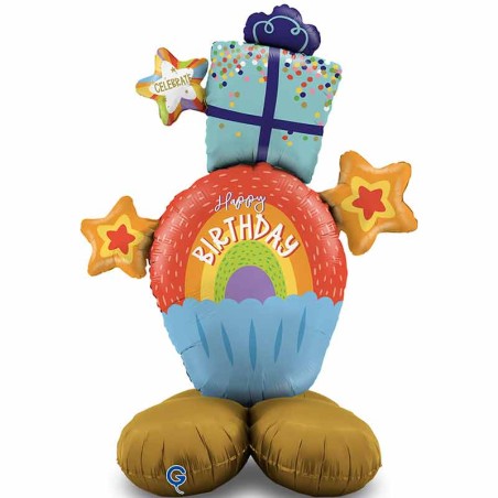 Palloncino in Foil 66" Standups Happy Birthday "Rainbow Cupcake" Happy Birthday Grabo