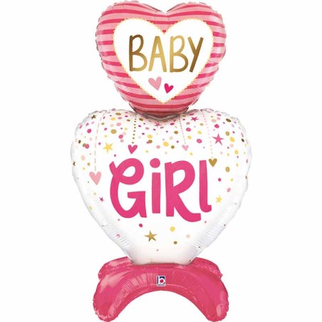 Palloncino in Foil 38" Standups Cuore "Baby Girl" Nascita e Battesimo Grabo