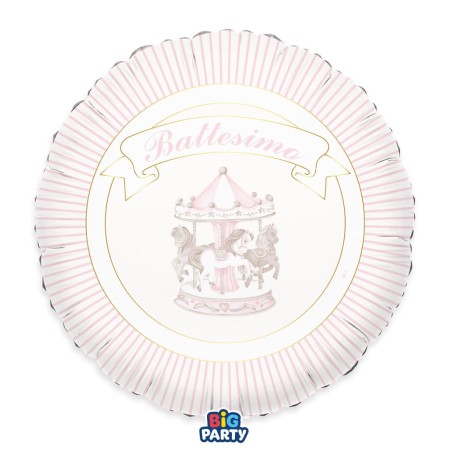 Palloncino in Foil 18" Rosa Giostra Cavalli Battesimo "Carillon" Nascita e Battesimo