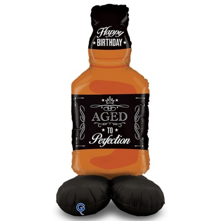 Palloncino in Foil 65" Standups Bottiglia Whisky "Aged To Perfection" Happy Birthday Grabo