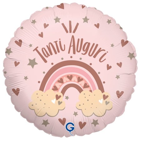Palloncino in Foil 18" Tanti Auguri "Arcobaleno Rose Gold" Happy Birthday Grabo