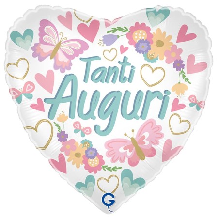 Palloncino in Foil 18" Cuore "Auguri Farfalle" Happy Birthday Grabo