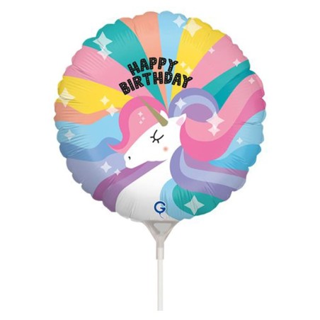 Palloncino in Foil 9" Mini Shape Happy Birthday "H.B. Unicorn" Animali Grabo