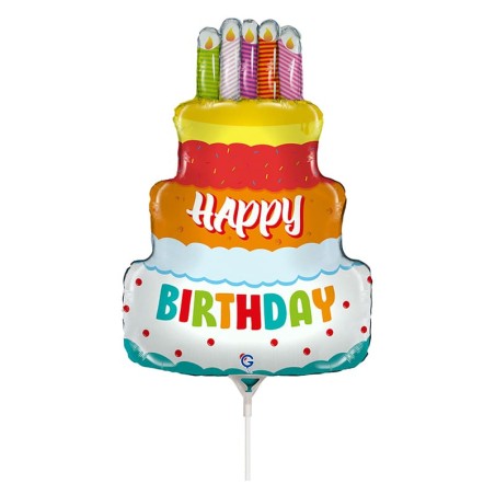 Palloncino in Foil 14" Mini Shape Torta "Birthday Cake" Happy Birthday Grabo