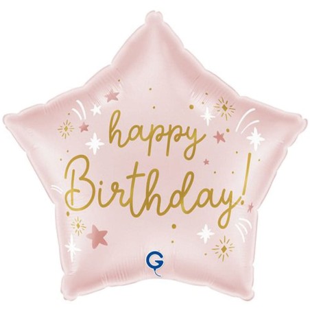 Palloncino in Foil 18" Stella Rosa "Happy Birthday" Happy Birthday Grabo