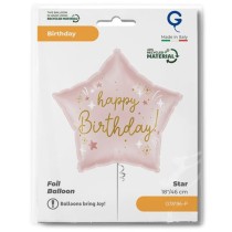 Palloncino in Foil 18" Stella Rosa "Happy Birthday" Happy Birthday Grabo