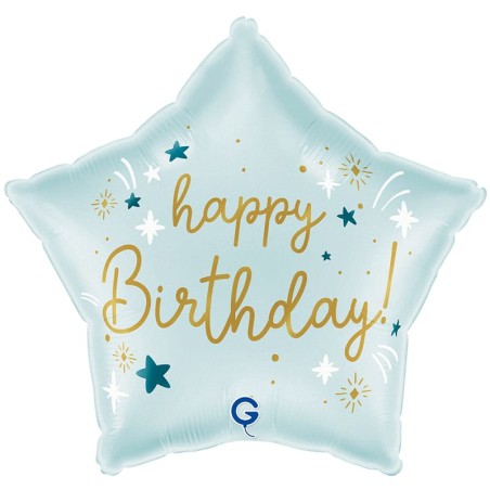 Palloncino in Foil 18" Stella Celeste "Happy Birthday" Happy Birthday Grabo