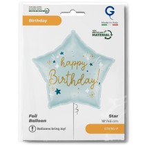 Palloncino in Foil 18" Stella Celeste "Happy Birthday" Happy Birthday Grabo