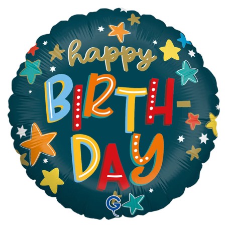 Palloncino in Foil 18" Happy Birthday Stelle "Stars" Happy Birthday Grabo