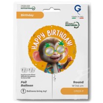 Palloncino in Foil 18" Happy Birthday Scimmia con Occhiali "Cool Monkey" Happy Birthday Grabo