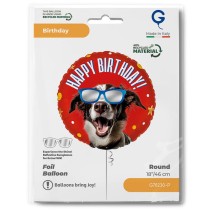 Palloncino in Foil 18" Happy Birthday Cane con Occhiali "Cool Dog" Happy Birthday Grabo