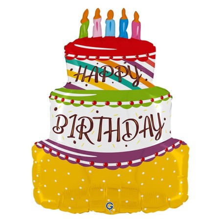 Palloncino in Foil 27" Super Shape Torta "Happy Birthday" Happy Birthday Grabo