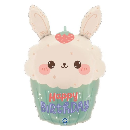 Palloncino in Foil 30" Super Shape Happy Birthday Cupcake Coniglio Happy Birthday Grabo