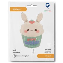Palloncino in Foil 30" Super Shape Happy Birthday Cupcake Coniglio Happy Birthday Grabo