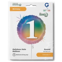 Palloncino in Foil 18" Arcobaleno Numero 1 "Colourful Rainbow" H. Birthday Rainbow Grabo