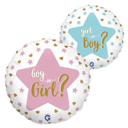 Palloncino in Foil 18" Boy or Girl? "Gender Reveal" Nascita e Battesimo Grabo