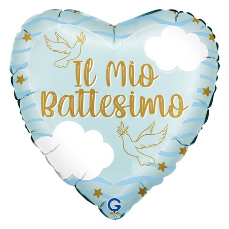 Palloncino in Foil 18" Cuore Celeste "Battesimo Bimbo" Nascita e Battesimo Grabo