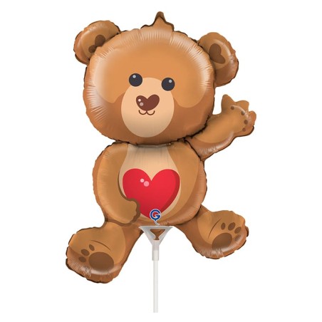 Palloncino in Foil 14" Mini Shape Orsetto "Bear With Heart" Amore, Matrimonio o Anniversario Grabo