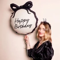 Palloncino in Foil 22" Happy Birthday con Fiocco Nero "Elegant Milestone" Elegant Milestone Birthday