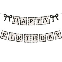 Festone Happy Birthday con Fiocco Nero "Elegant Milestone" 2mt Elegant Milestone Birthday