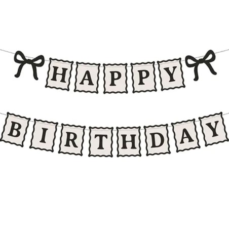 Festone Happy Birthday con Fiocco Nero "Elegant Milestone" 2mt Elegant Milestone Birthday