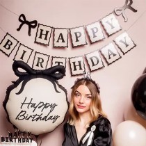 Festone Happy Birthday con Fiocco Nero "Elegant Milestone" 2mt Elegant Milestone Birthday