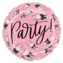 Palloncino in Foil 18" Rosa con Calici con Fiocco Nero "Party! Cheers!" Happy Birthday Grabo