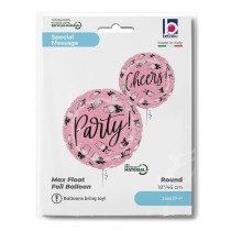 Palloncino in Foil 18" Rosa con Calici con Fiocco Nero "Party! Cheers!" Happy Birthday Grabo