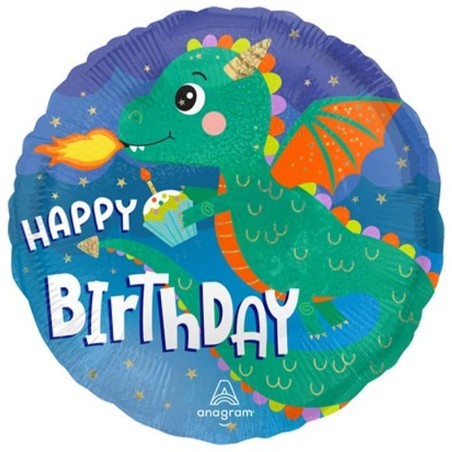 Palloncino in Foil 18" Draghetto "Cute Dragon Happy Birthday" Medioevo "Re e Cavalieri"