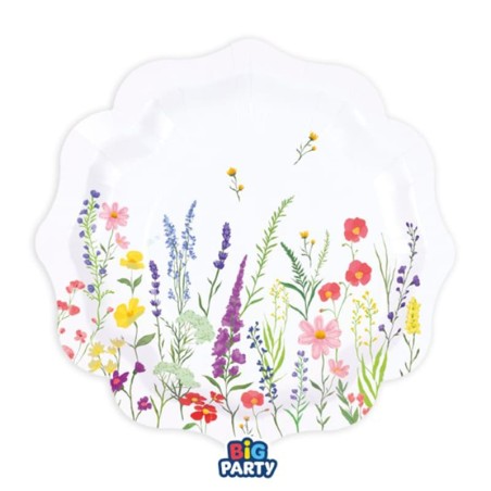Piatto di Carta 20cm Bianco con Fiori di Campo 6pz Fiori di Campo