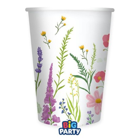 Bicchiere di Carta 250ml Bianco con Fiori di Campo 6pz Fiori di Campo