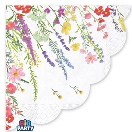 Tovagliolo di Carta 33cm Bianco con Fiori di Campo 16pz Fiori di Campo