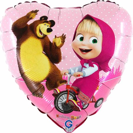 Palloncino in Foil 18" Cuore Masha in Bicicletta Personaggi Grabo