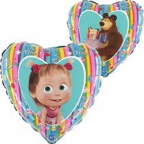 Palloncino in Foil 18" Cuore Masha & Orso Personaggi Grabo