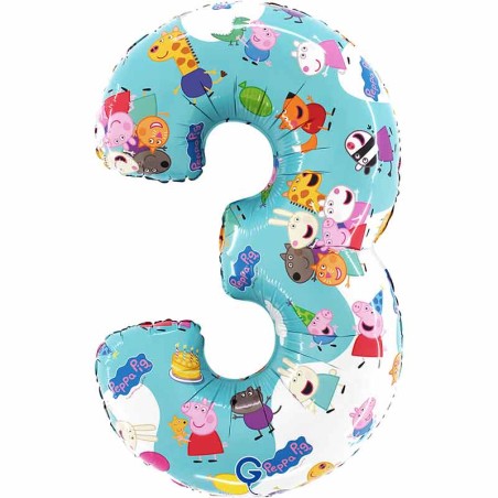 Palloncino in Foil 26" Numero 3 Peppa Pig Personaggi Grabo