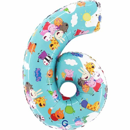 Palloncino in Foil 26" Numero 6 Peppa Pig Personaggi Grabo