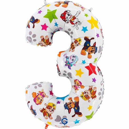 Palloncino in Foil 26" Numero 3 Paw Patrol Personaggi Grabo