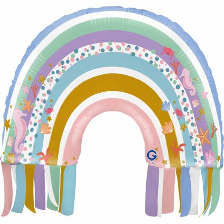 Palloncino in Foil 35" Super Shape Arcobaleno "Maritime Rainbow" Pesci e Mare Grabo