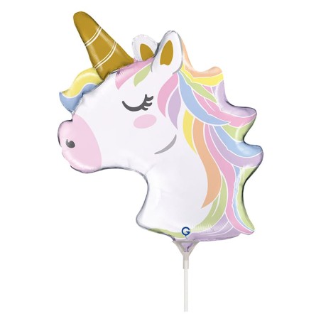 Palloncino in Foil 9" Mini Shape Testa Unicorno "Unicorn" Animali Grabo