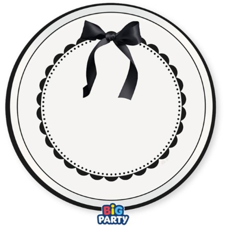 Piatto di Carta 24cm Avorio con Fiocco Nero "Très Chic" 6pz