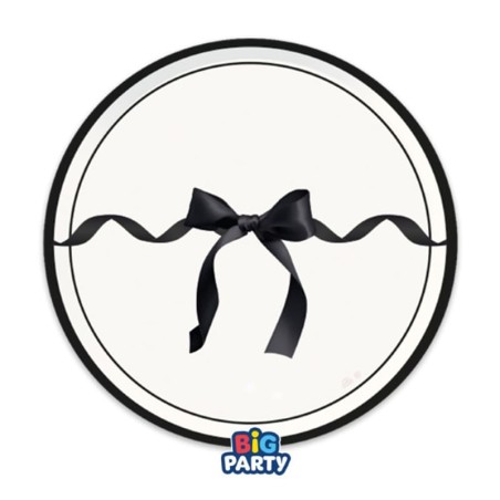 Piatto di Carta 18cm Avorio con Fiocco Nero "Très Chic" 6pz